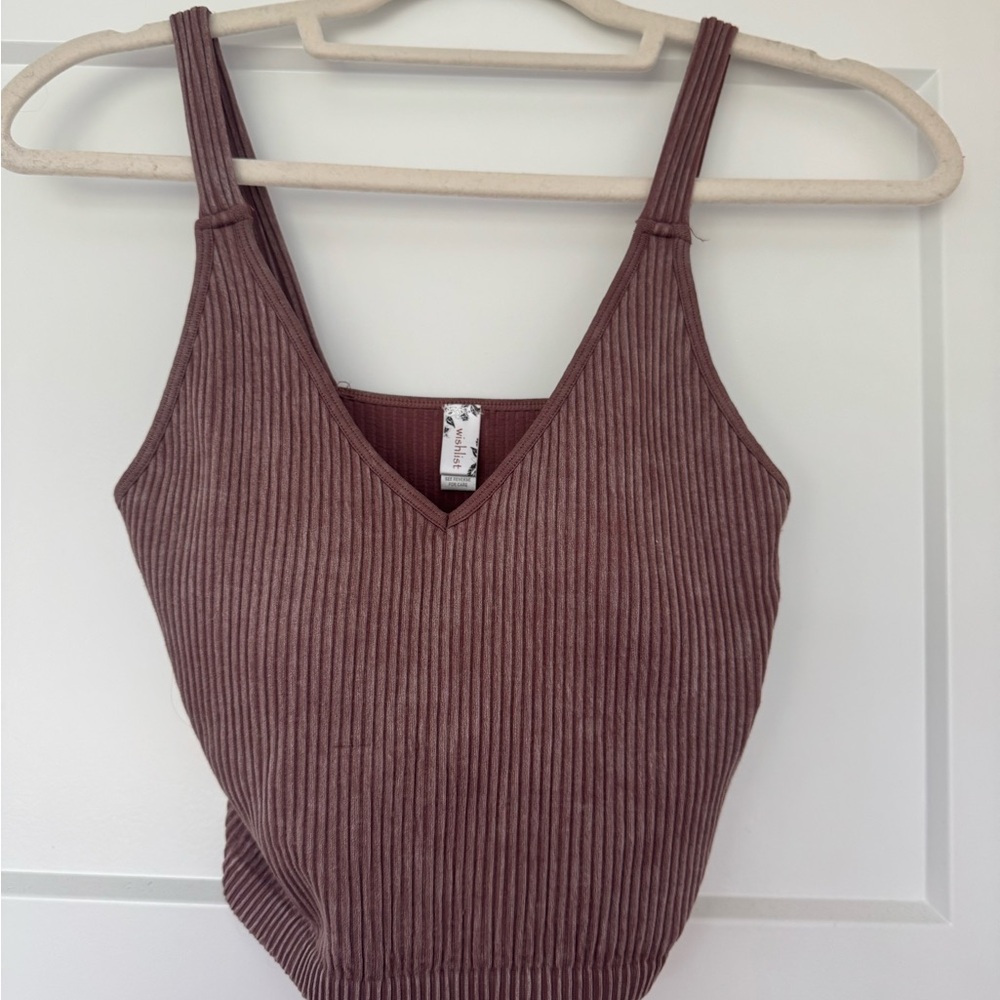 Ribbed V-Neck Tank Top - Brown